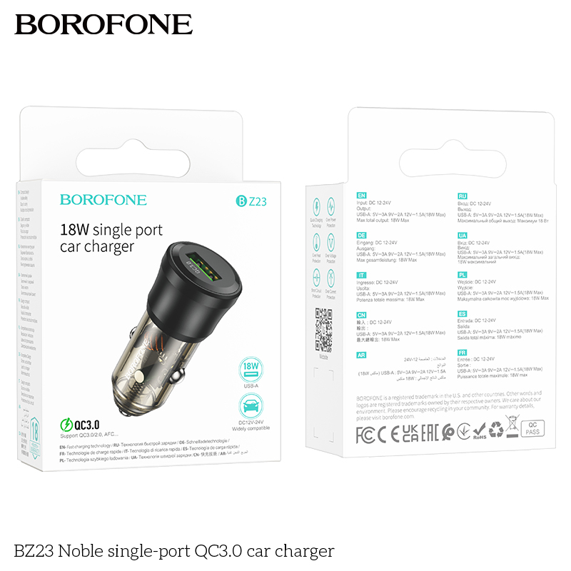 BOROFONE BZ23 Noble single-port QC3.0 car charger NZ 8